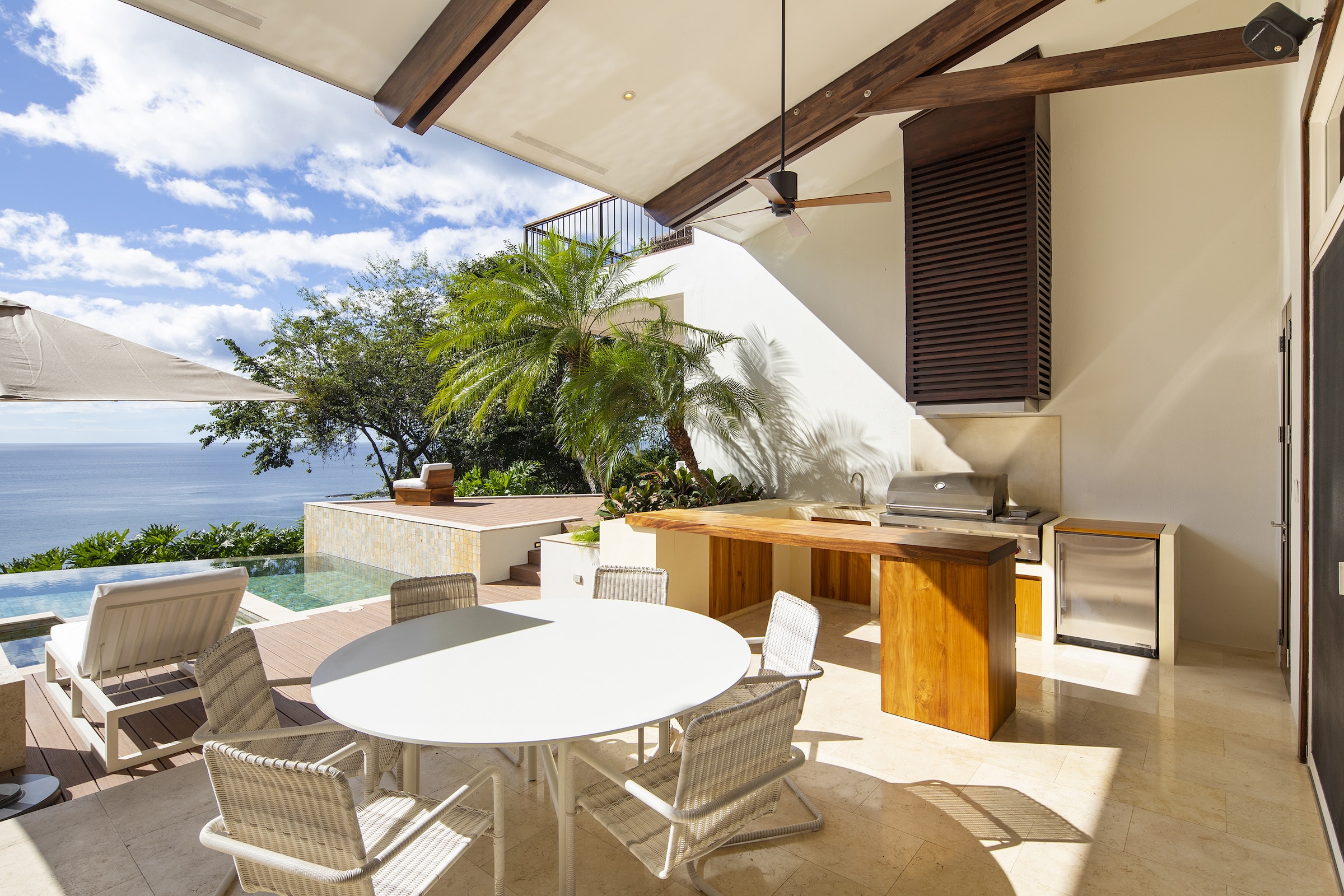 Outdoor kitchen and dining terrace at a luxury Peninsula Papagayo villa, ideal for a private chef experience