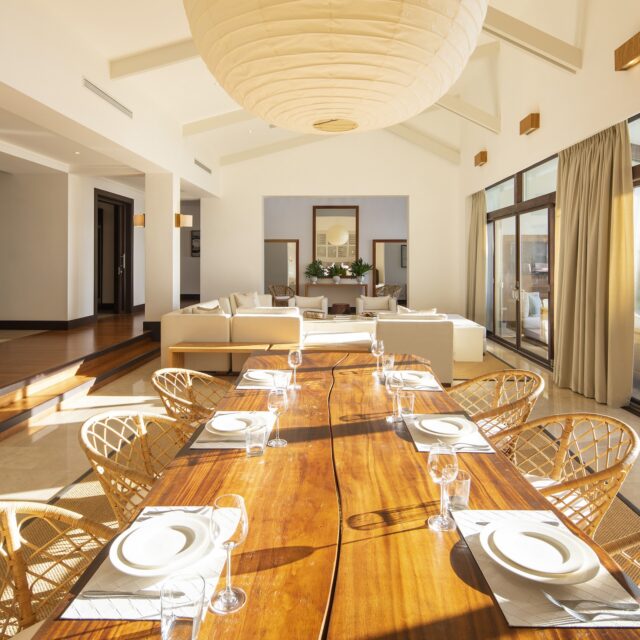 Elegant dining room inside a luxury villa in Peninsula Papagayo prepared for a private chef experience