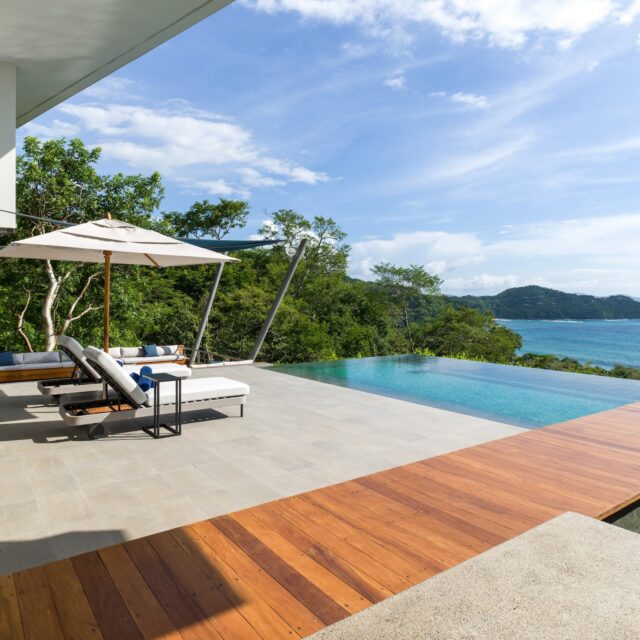 Ocean-view infinity pool and terrace at Sky's Edge villa in Peninsula Papagayo