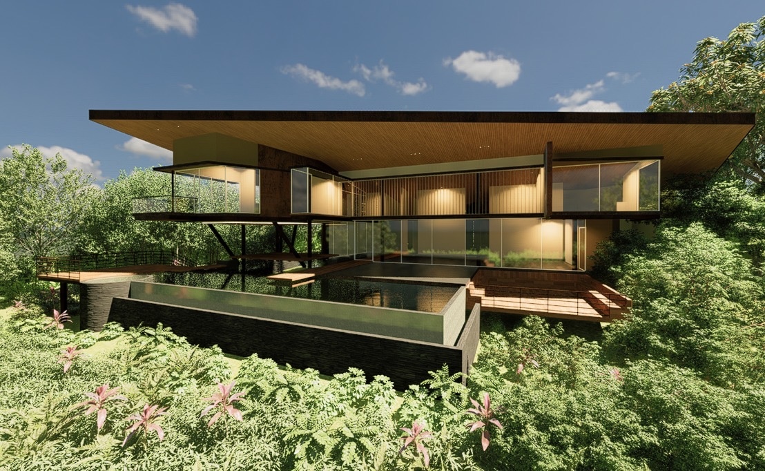 Architectural rendering of planned pool and exterior enhancements at Sky’s Edge in Peninsula Papagayo