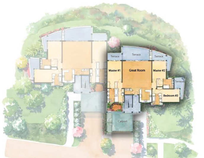 Three-bedroom Las Terrazas condo floor plan at Peninsula Papagayo